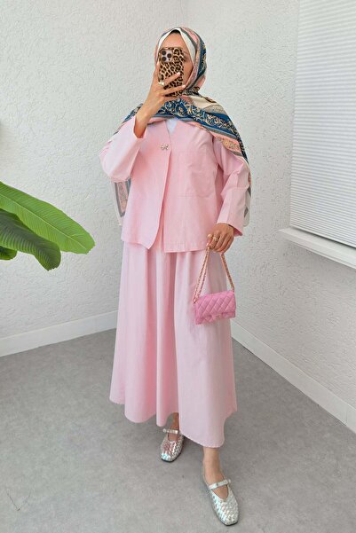 Salih Çelebi Σετ Φούστα με Κουμπί Καρφίτσας 2342 - ΡΟΖ