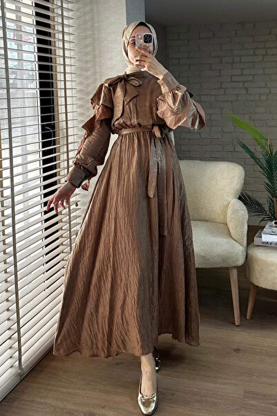 Salih Çelebi Φόρεμα 2025 Balloon Sleeve Rope Belted - TABA