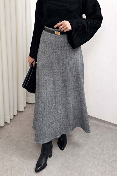 Salih Çelebi Φούστα με σχέδιο ψαροκόκαλο 0054 - ΑΝΘΡΑΚΙΤΗΣ