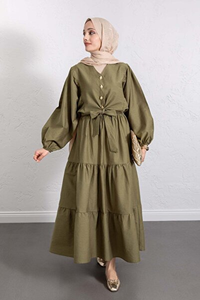 Salih Çelebi Με δέσιμο Σετ Μπλούζα-Φούστα Y0100 - ΧΑΚΙ