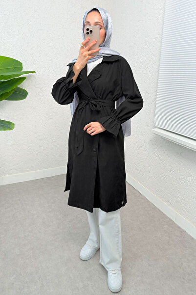 zenne معطف واق من المطر بأكمام متجمعة 61509 - أسود