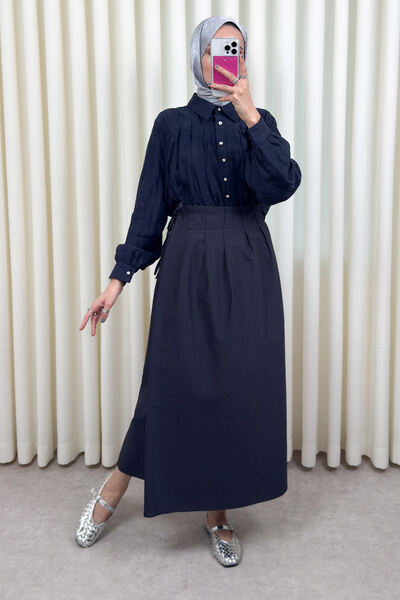 Salih Çelebi Ρυθμιζόμενη φούστα με πλαϊνό δέσιμο 0051 - ΣΚΟΥΡΟ ΜΠΛΕ