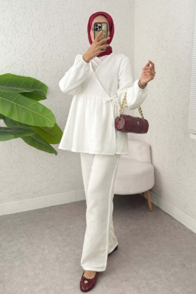 Salih Çelebi Σετ Κιμονό με Σταυρωτό Δέσιμο 43457 - ΚΡΕΜ