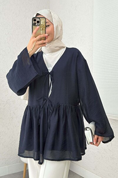 Salih Çelebi Modal Kimono με κορδόνια 2389 - ΣΚΟΥΡΟ ΜΠΛΕ