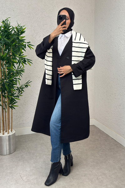 Salih Çelebi Τρεντσάκο με λαιμόκοψη σε σχήμα V 0011 - ΜΑΥΡΟ