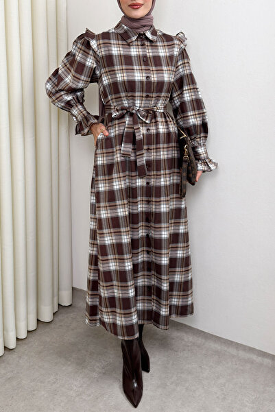 Salih Çelebi Καρό Φόρεμα με Ζώνη 0066 - ΚΑΦΕ