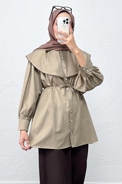 Salih Çelebi Πουκάμισο με φαρδύ γιακά Y0079 - ΧΑΚΙ