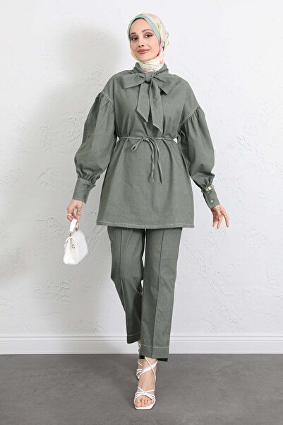 Salih Çelebi Γιακάς Με δέσιμο Τζιν Σετ Y0114 - ΧΑΚΙ