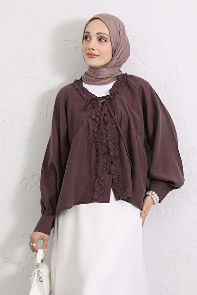 Salih Çelebi Πουκάμισο με βολάν και δαντέλα στο γιακά Y0108 - MÜRDÜM