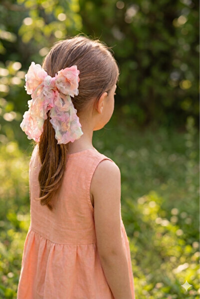 Liliza Accessories Pembe Somon Beyaz Yeşil Çiçek Motifli Çok Renkli Tül Kurde...