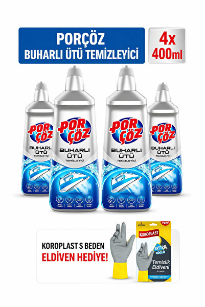 Porçöz Buharlı ütü temizleyici 400 ml 4 adet koroplast temizlik eldiveni hedi...