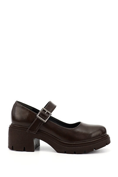 GÖNDERİ(R) Γυναικεία παπούτσια Mary Jane με χοντρό τακούνι σε καφέ χρώμα