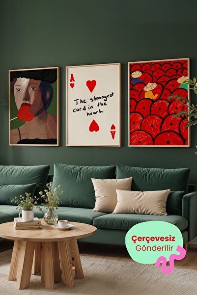 ArtDropsco 3’lü Kadın Figürlü ve Yazılı Modern Tablo Poster Seti Salon Duvar ...
