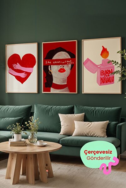ArtDropsco 3’lü Feminist Yazılı Tablo Poster Seti Kadın Figürlü Çerçevesiz