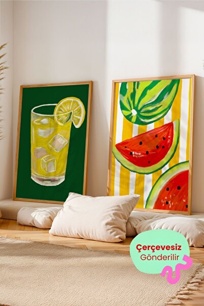 ArtDropsco 2’li Yaz Temalı Tablo Seti Limonata ve Karpuz Poster Mutfak Duvar ...