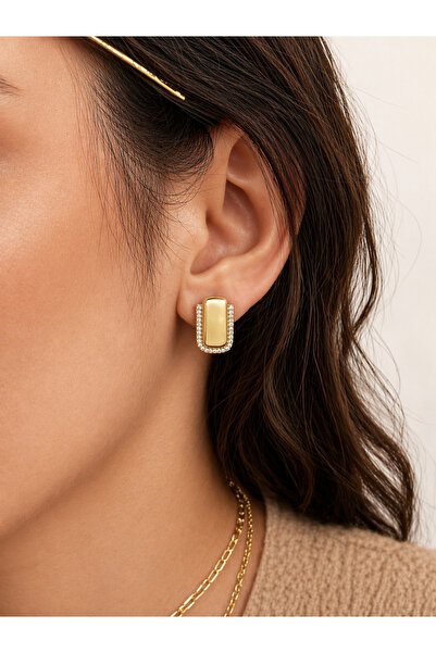 Bade Jewelry Vip Gold Dikdörtgen Kesim Minimal Modern Taş Çerçeveli Kararmaz ...