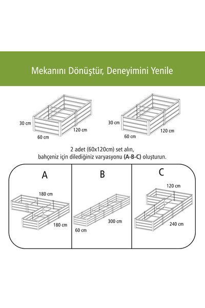 Genel Markalar Modüler Galvanize Yükseltilmiş Bahçe Bostan Sebze Yatağı 120x60x30 cm