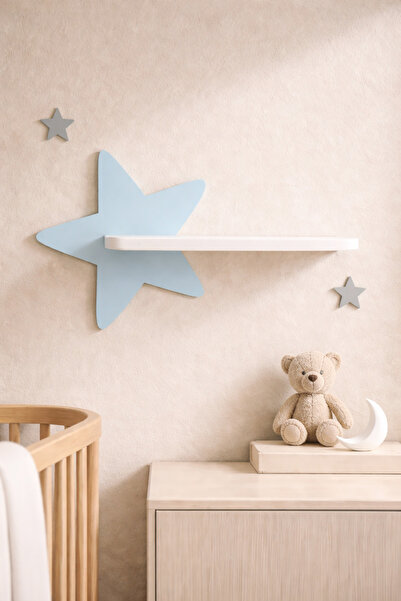 MAKS HOME Ahşap Çocuk Odası Duvar Rafı 🌠 Kuyruklu Yıldız Dekoratif Raf | Oyu...