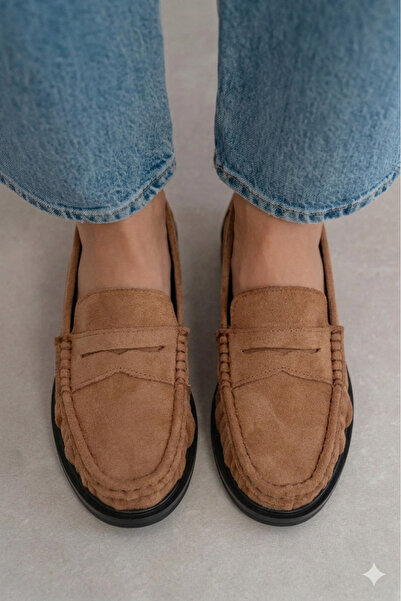 Cochines Γυναικεία Loafer Παπούτσια Naty Dark Beige Tan Suede από γνήσιο δέρμα