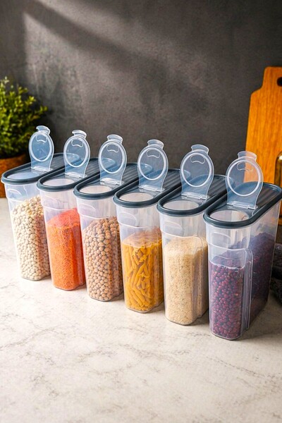 SWENCRAFT 6 ADET 6 Litre Erzak Bakliyat Saklama Kabı Kiler Box 6 'lı Set Lüks Şık Kutu Gri