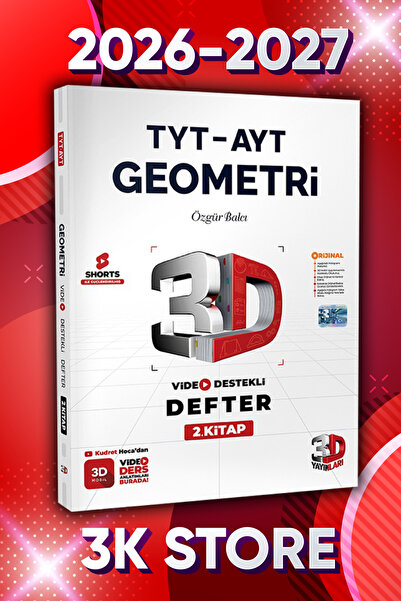 3D Yayınları 2026 TYT AYT Geometri 2.Kitap Video Destekli Defter VDD