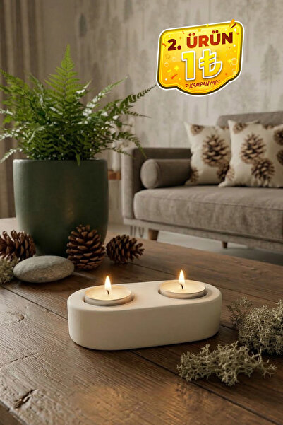 Merely Sare Aura Priz Modern & Minimalist 2 Bölmeli Dekoratif Tealight Mumluk...