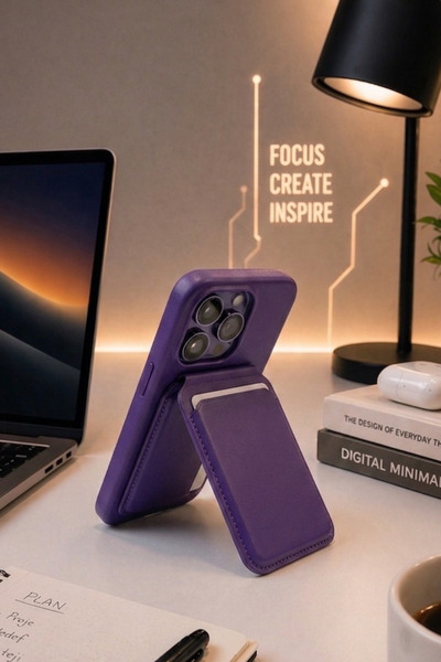 KZN TECH iPhone Uyumlu MagSafe Destekli Standlı Deri Görünümlü Kartlık Manyet...