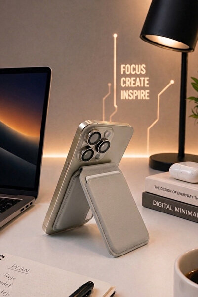 KZN TECH iPhone Uyumlu MagSafe Destekli Standlı Deri Görünümlü Kartlık Manyet...