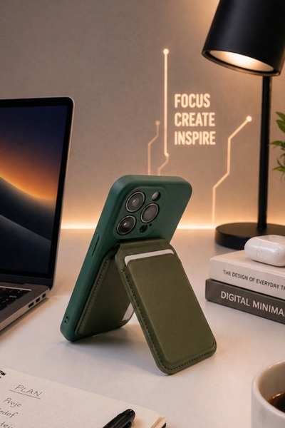 KZN TECH iPhone Uyumlu MagSafe Destekli Standlı Deri Görünümlü Kartlık Manyet...
