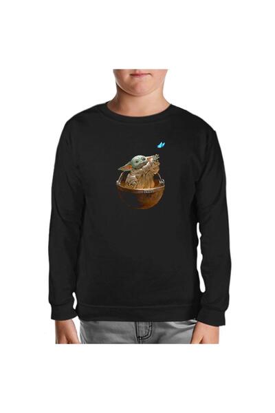 Lord T-Shirt بيبي يودا - سويت شيرت أسود للأطفال على شكل فراشة