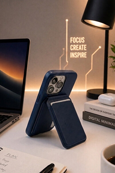 KZN TECH iPhone Uyumlu MagSafe Destekli Standlı Deri Görünümlü Kartlık Manyet...