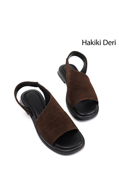 GÖNDERİ(R) Γυναικεία σανδάλια από γνήσιο δέρμα σε καφέ σουέντ
