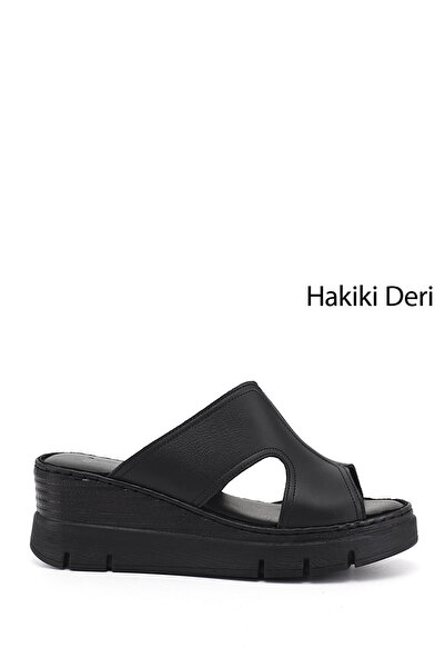 GÖNDERİ(R) Γυναικείες μαύρες παντόφλες από γνήσιο δέρμα με τακούνι