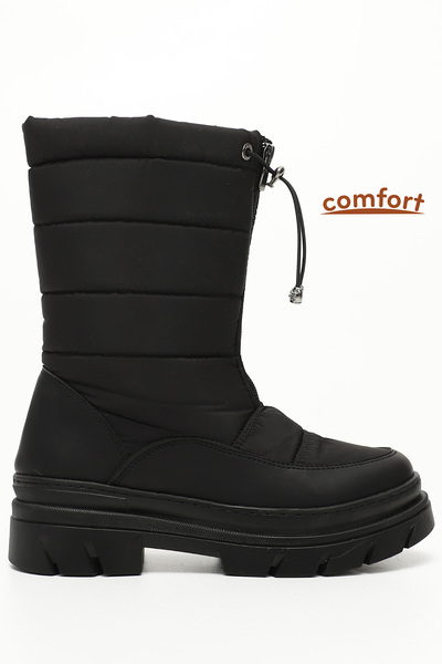 GÖNDERİ(R) Μαύρες γυναικείες μπότες χιονιού με στρογγυλή μύτη και φερμουάρ 35152