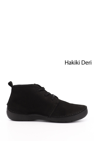 GÖNDERİ(R) Γυναικείες μαύρες μπότες Comfort από γνήσιο δέρμα με κορδόνια Nubuck