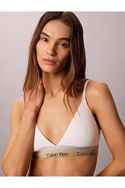 Calvin Klein Kadın Elmas Kesim Pamuklu Logo Detaylı Beyaz Sütyen