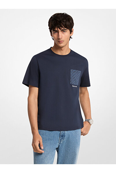 Michael Kors Ανδρικό μπλουζάκι με κοντό μανίκι και λαιμόκοψη, σε σκούρο μπλε ...