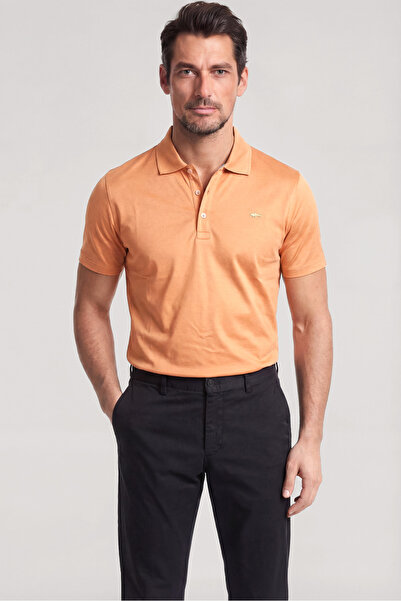 PAUL&SHARK Erkek Düğme Kapama Kısa Kol %100 Pamuk Turuncu Polo Yaka T-Shirt