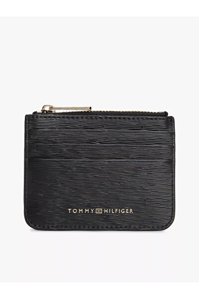 Tommy Hilfiger Kadın Logo Desenli Fermuar Bölmeli Siyah Cüzdan