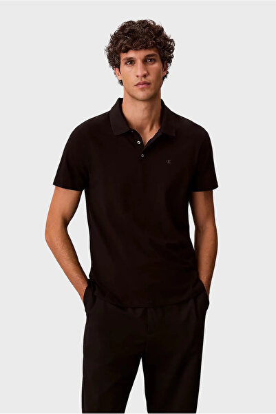 Calvin Klein Men's Regular Fit Logo Printed Short Sleeve Cotton Black Polo Ne...