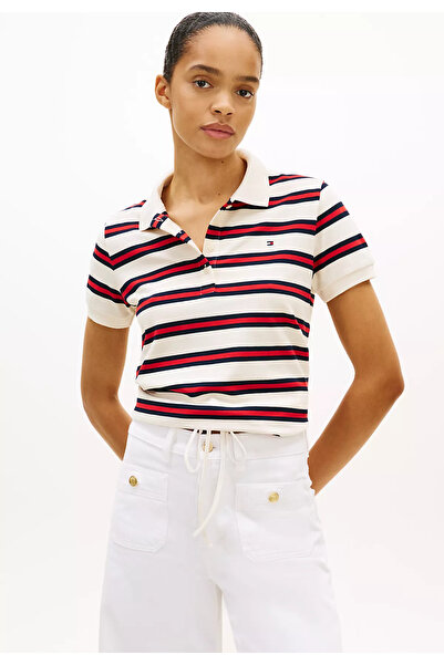 Tommy Hilfiger Kadın Kalın Renk Çizgili Düğme Kapama Belden Kısmı İp Bağlamal...