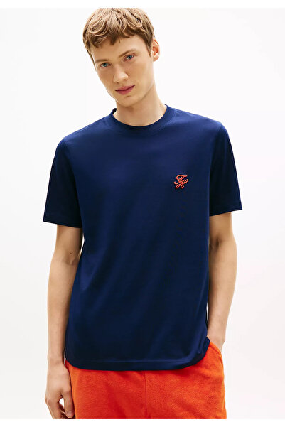 Tommy Hilfiger Erkek Regular Fit TH Logo İşlemeli Pamuklu Kısa Kollu Lacivert...