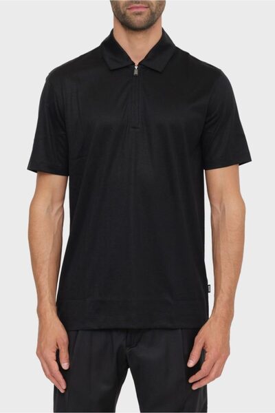 BOSS Erkek Regular Fit Yarım Fermuarlı Kısa Kollu Siyah Polo Yaka T-Shirt