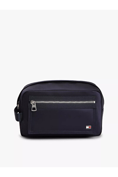 Tommy Hilfiger Erkek Fermuar Kapama Kısa Deri Kulp Lacivert El Çantası