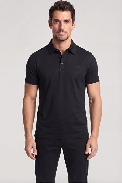 PAUL&SHARK Erkek Regular Fit Metalik Logo Detaylı Pamuklu Kısa Kollu Siyah-Al...