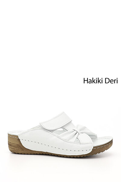 GÖNDERİ(R) Γυναικείες παντόφλες από γνήσιο δέρμα με λευκή σόλα με βέλκρο