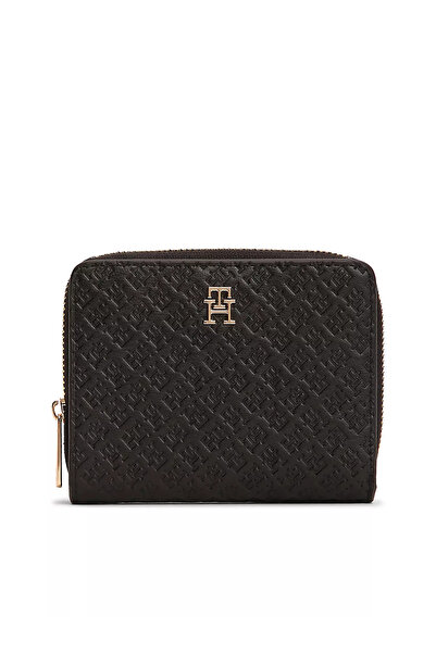 Tommy Hilfiger Th Kadın Icon Med Za W/Flap Mono Siyah Cüzdan