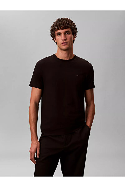 Calvin Klein تي شيرت رجالي أسود برقبة دائرية LV04LC240GUB1_SS SLIM STRETCH COTTO