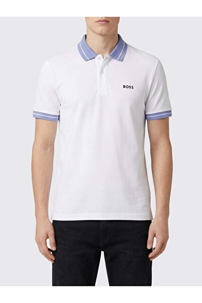BOSS Erkek Regular Fit Logo Baskılı Kısa Kollu Pamuklu Beyaz Polo Yaka T-Shirt