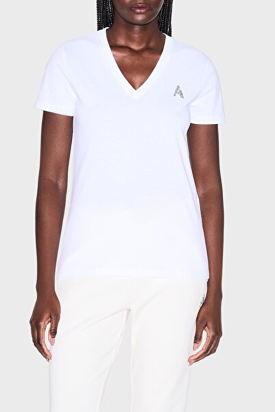 Armani Exchange Γυναικείο μπλουζάκι με λεπτή εφαρμογή, με λαιμόκοψη V, κοντό ...